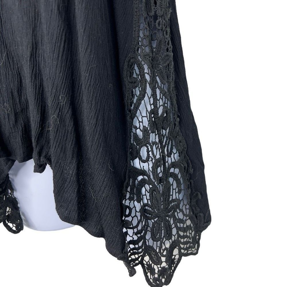 Promesa Free People Black Linen Tank Top w/ Lace Gussets - Women's Size S - Picture 2 of 8
